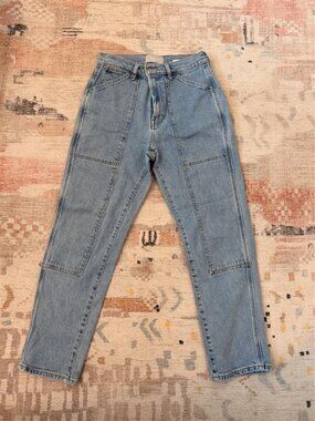 Everlane Relaxed Straight Leg Jeans, Light Wash, Panel Seam Utility (26)